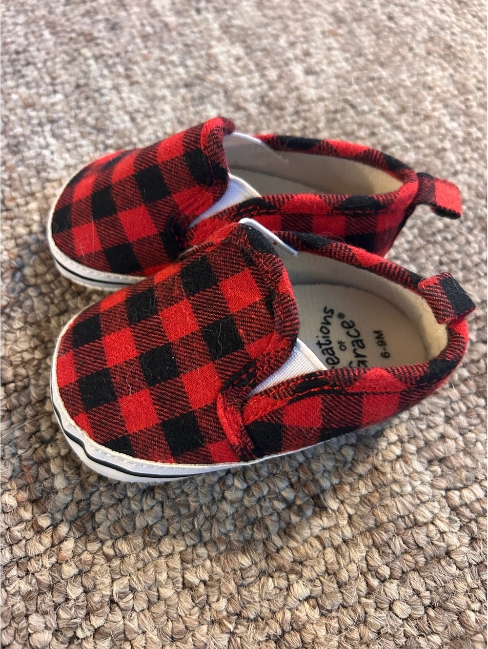 Creations of Grace Baby Shoes 6-9M Red and Black Plaid Soft Sole